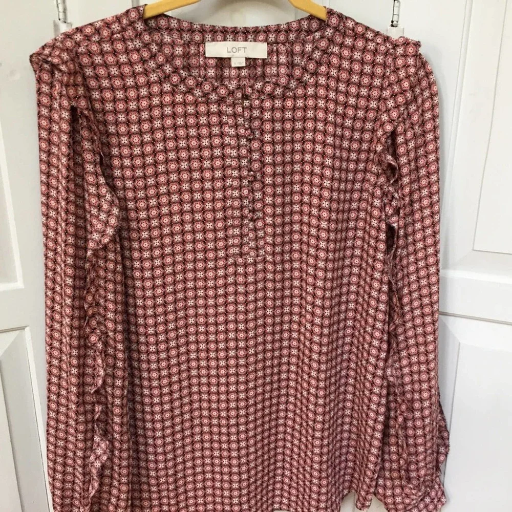 LOFT Long Sleeve Tunic With Ruffle - Picture 2 of 13
